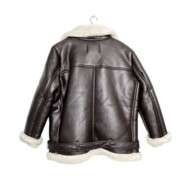 WITHBLACK Women's Faux Leather Shearling Aviator Jacket in Black - Sz M - NWT - Picture 5 of 11